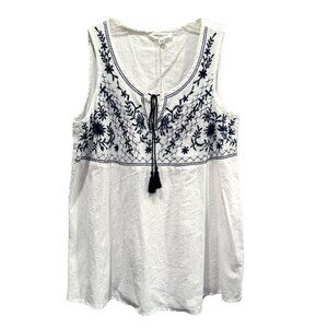 BeachLunchLounge Floral Embroidered White Cotton Boho Tank Top Small NWT